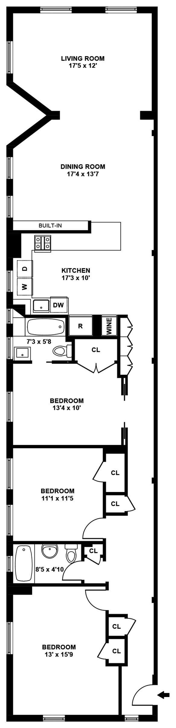 Floorplan for Stunning Clinton Hill 3BR/2Ba With Views